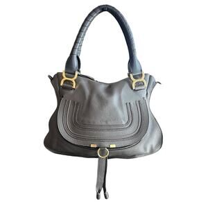 Chloe Marcie Bag Medium Size Cashmere Gray Leather Top Handle Handbag Purse